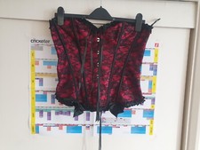 LADIES SIZE L (EST 14-16) CORSET-RED AND BLACK LACE,METAL EYELET FRONT LACE UP