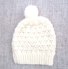 New Hand Knitted Cream Patterned Baby's  Bobble Hat in DK wool  Size 0/3 mths