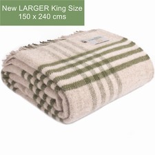 EX LARGE TWEEDMILL 100% Wool Sofa Bed Blanket HEX CHECK OLIVE GREEN GREY THROW