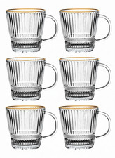 6 Blooming Coffee Mugs Tea Glass Cup Gold Rim Hot Drinks Coffee Chocolate 270ml