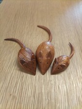 Set Of 3 Wooden Mice Hand