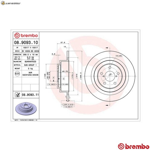 Brake discs 9093 11 - brake, 08.9093.11