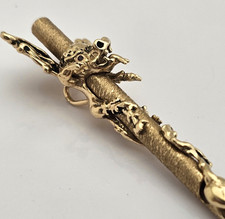 14K Gold WINGED DRAGON SNUFF SPOON STRAW Pendant Vintage Party