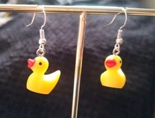 Novelty Yellow Rubber Duck Earrings. Hypoallergenic Silver Hooks. Cute.