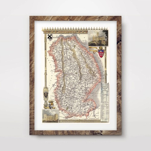 Lincolnshire vintage map art - vintage,