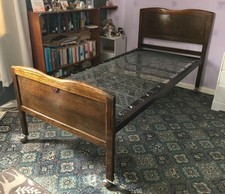 ANTIQUE MAHOGANY 1920s ORIGINAL SINGLE WOODEN BED / METAL FRAME -ABINGDON / OX14