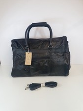 COTTON TRADERS Large Black leather holdall / dufflel bag 47cm top handle weekend