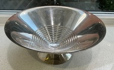 Art Deco silver plated Keith Murray style footed bowl concentric circle design.