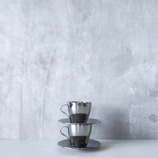 Pair vintage Ikea stainless steel espresso cups saucers double walled silver