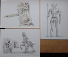 Sinbad , Centaur , Siren , Minaton, drawing PRINTS Ray harryhausen inspired 
