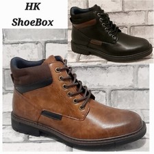 Mens Boots Smart Retro Lace Up Side Zip Fashion Ankle Dress Shoes Size Black Tan