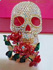 Butler and Wilson Large Skull and Roses Brooch Halloween