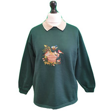 Vintage Oversized 80s Sweatshirt  Cottagecore Sun Dial Bird Bath Scene M 10-12 