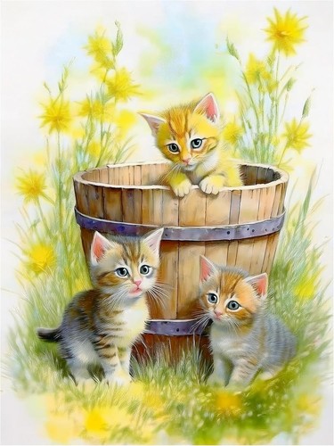 Tile mural three cute kittens - three,