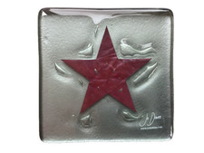 Jo Downs Red Star Fused Glass 10cm Square Coaster Excellent Condition
