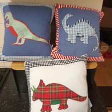 JoJo Maman Bébé Nursery Dinosaur Cushions x3 – Kids Room Decor – Soft & Fun