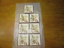 ANTIQUE VICTORIAN SET of 7 hand painted FLORAL/LEAF TILES - 6" square 