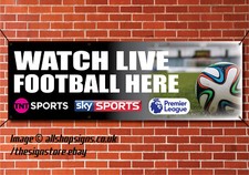 Sky Sports TNT Sports printed banner bar pub sign LIVE FOOTBALL SPORT HERE