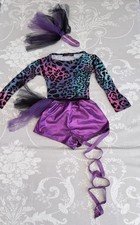 Freestyle/Disco Dance Costume Leopard Print Leotard Shorts Headpiece S See Pics