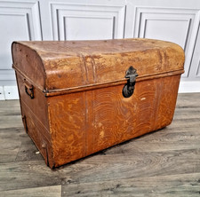 Antique Travel Trunk Tin Chest – Metal Bound – Rustic Vintage Storage Planter