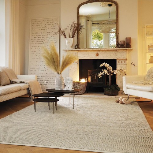 Handwoven wool loop cream - wool, rug