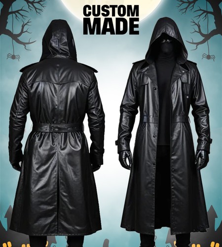 Leather trench coat hooded - leather,