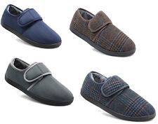 Dr Keller Mens Check Felt Faux Fur Lined Thermal Wide Open Touch Fasten Slippers