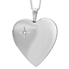 Sterling silver and diamond heart family photo locket with 18" chain & gift box