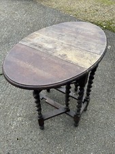 Antique Barley Twist Small Solid Oak drop Leaf Gate legged Oval Dining Table