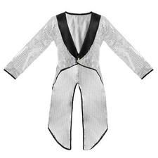 SILVER SEQUIN TAILCOAT DANCE COSTUME UNISEX MENS LADIES FANCY DRESS CABARET SHOW