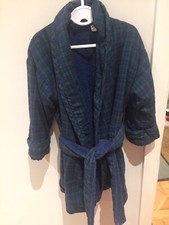 Harrods Childs  Blue Green Towelling Lined Tartan  Cotton Dressing Gown Age 3-4