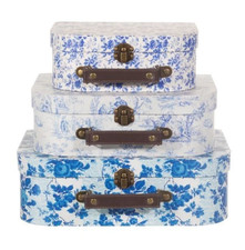 Sass and Belle Vintage Blue Rose Floral Mini Suitcase Trio Decorative storage 