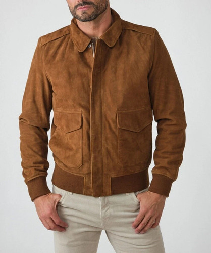 Brown bomber suede leather - brown,
