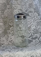 Vintage Glass Sugar Dredger with Diamond Pattern And Chrome Lid