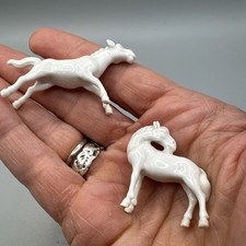 Vintage pair Chinese Jingdezhen Sacred Miniature fine White Porcelain Horses 3cm