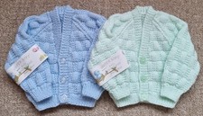 HAND KNITTED BABY BOY'S JACKET STYLE CARDIGAN BLUE OR GREEN, 0-3 MONTHS APPROX