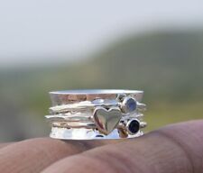 Sterling Silver Amethyst & Moonstone Spinner Ring, Handmade Anxiety Ring