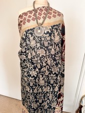 Kalamkari animal king peacock Bollywood Party Saree sari fabric material maharaj