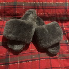 NEARLY NEW EMU AUSTRALIA Grey MUSICA ADJUSTABLE SHEEPSKIN SLIDE  SLIPPERS  UK 3