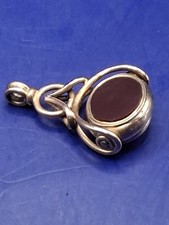 Victorian Gold Coloured Spinning Fob Pendant With Banded Agate And Red Stone