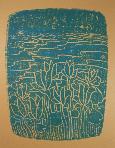 Linocut print green - print,, 'green