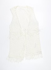 Women's Ivory Open Knit Fringe Vest Boho Style Size 18/20