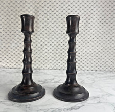 Vintage Wooden Candlestick Holders – Elegant Pair- 18cm  Antique Hand-Turned