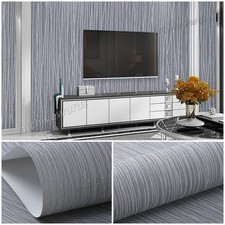 6X Plain Grey Stripe Texture Wallpaper Living Room Non-Woven Paste the Wall Roll