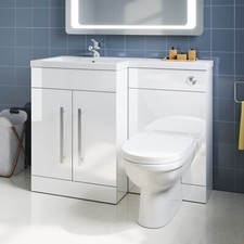 Bathroom Vanity WC Unit Wash Basin Set Soft Close Coupled D-Shaped Toilet 