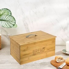 BREAD BIN ORIGINAL BAMBOO WOOD WOODEN BREAD BIN STORAGE BOX WITH LID KITCHEN 