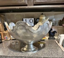 Large 15” Brevard Pedestal Bowl Aluminum Decorative Moroccan Pattern Bowl