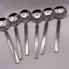 Vintage Oneida Cutlery 6 X Stainless Steel Artistic Soup Spoons 17.5 Cm Korea