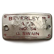 WW2 Auxiliary Fire Service Identification Dog Tag Bracelet 133514 R BEVERLEY AFS