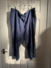 TU Linen Blend Navy Wide-Leg Drawstring Trousers Women Size 22R